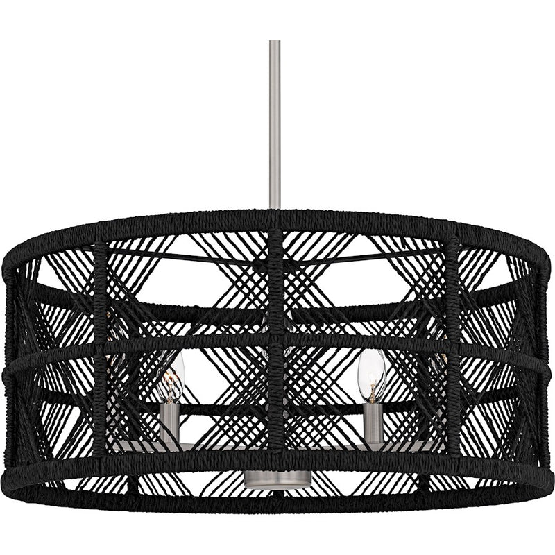 Quoizel Axford 5Light Pendant, Antique Nickel/Black Rope