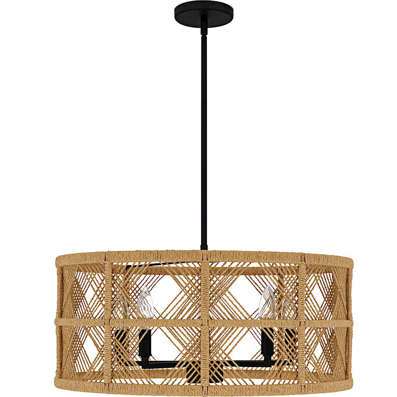 Quoizel Axford 5Light Pendant, Matte Black/Natural Rope