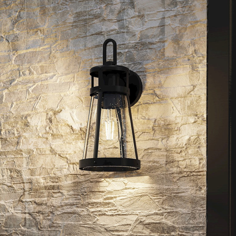 Quoizel Barber 1 Light 15" Outdoor Lantern, Matte Black/Clear Seedy