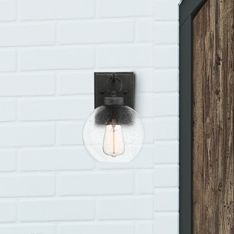 Quoizel Barre 8.5" 1 Light Outdoor Wall Lantern, Grey Ash/Seeded