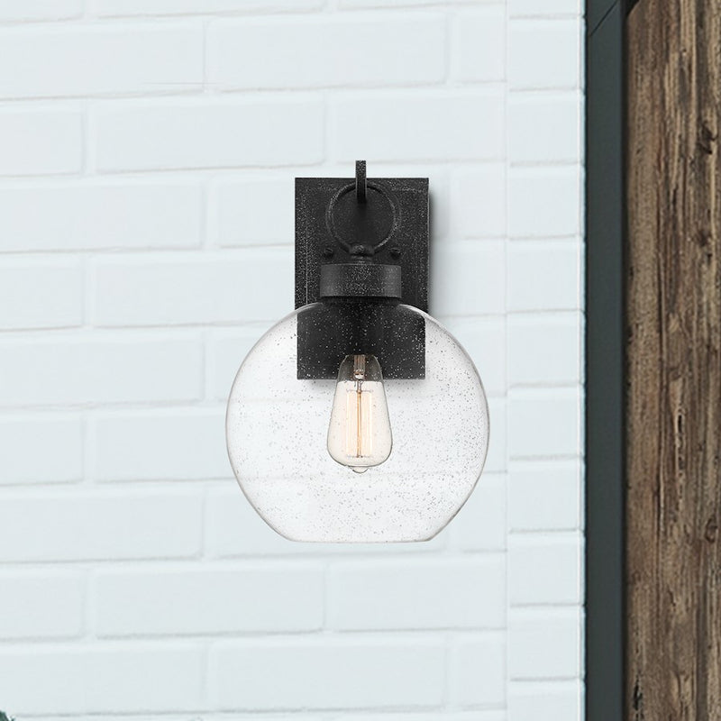 Quoizel Barre 12.25" 1 Light Outdoor Wall Lantern, Grey Ash/Seeded