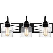 Quoizel Bartley 3 Light Bath Vanity, Matte Black/Clear Seeded