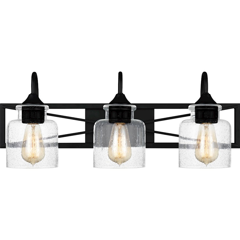 Quoizel Bartley 3 Light Bath Vanity, Matte Black/Clear Seeded