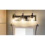Quoizel Bartley 3 Light Bath Vanity, Matte Black/Clear Seeded