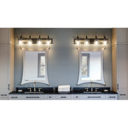 Quoizel Bartley 4 Light Bath Vanity, Matte Black/Clear Seeded