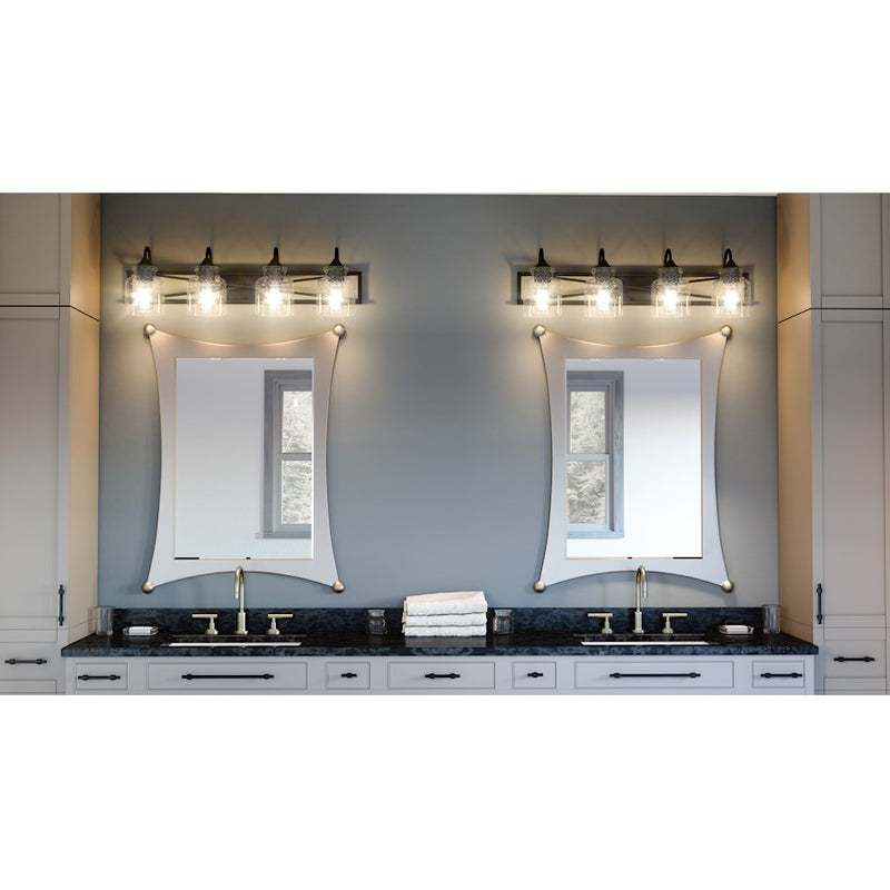 Quoizel Bartley 4 Light Bath Vanity, Matte Black/Clear Seeded