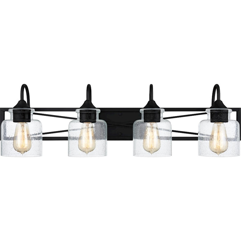 Quoizel Bartley 4 Light Bath Vanity, Matte Black/Clear Seeded