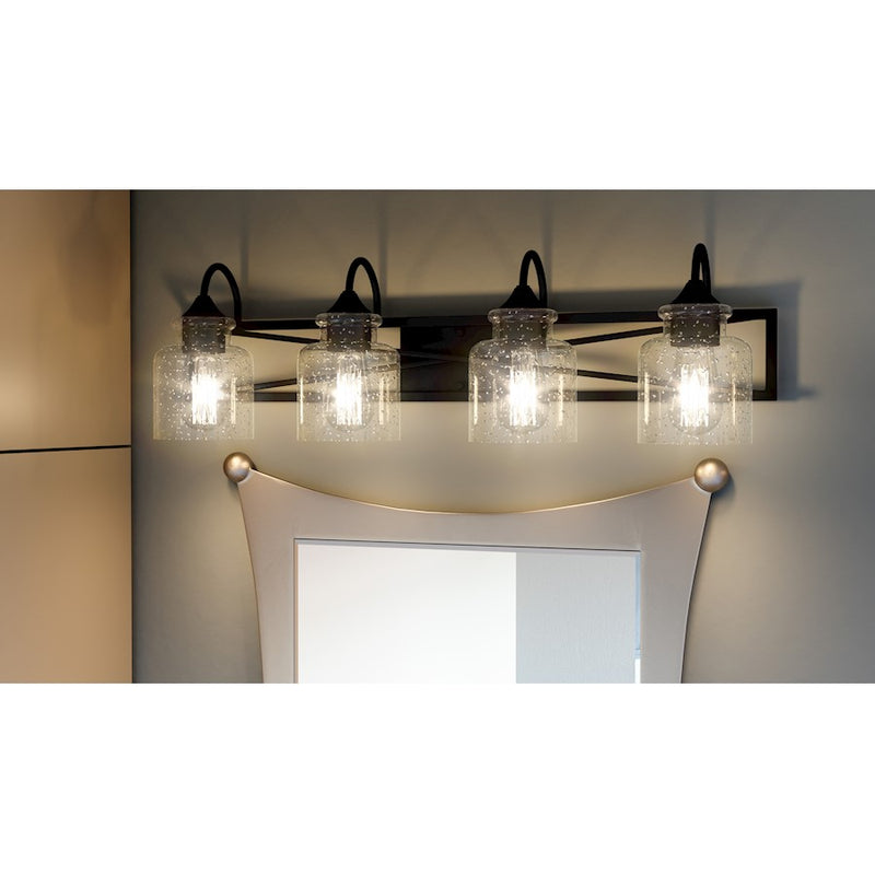 Quoizel Bartley 4 Light Bath Vanity, Matte Black/Clear Seeded