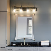 Quoizel Bartley 4 Light Bath Vanity, Matte Black/Clear Seeded