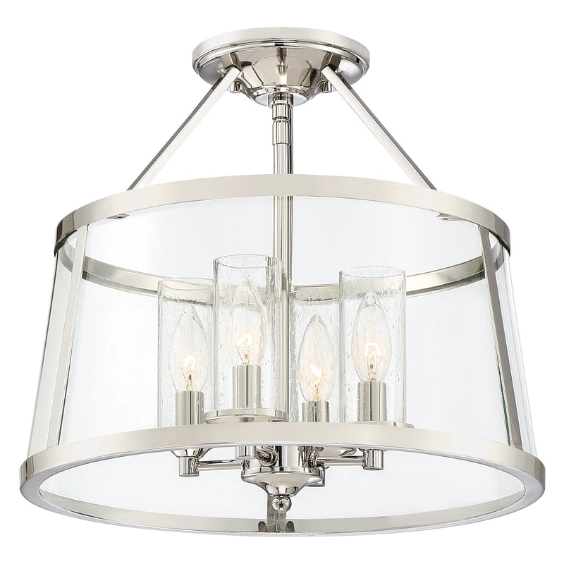 Quoizel Barlow 16in 4-Light Semi-Flush Mount | Transitional Polished Nickel and Clear Glass | Bedroom & Hallway | 16 x 16 x 14.5 in | Model BAW1716PK