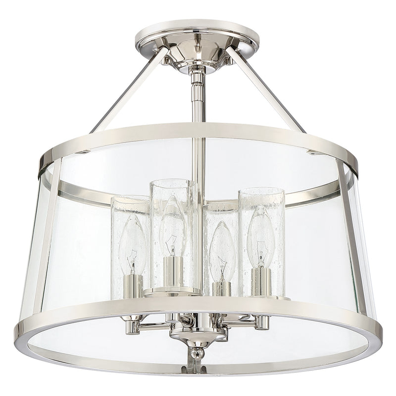 Quoizel Barlow 16in 4-Light Semi-Flush Mount | Transitional Polished Nickel and Clear Glass | Bedroom & Hallway | 16 x 16 x 14.5 in | Model BAW1716PK