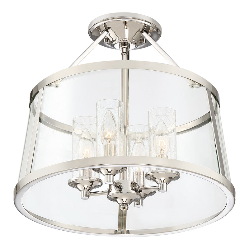 Quoizel Barlow 16in 4-Light Semi-Flush Mount | Transitional Polished Nickel and Clear Glass | Bedroom & Hallway | 16 x 16 x 14.5 in | Model BAW1716PK