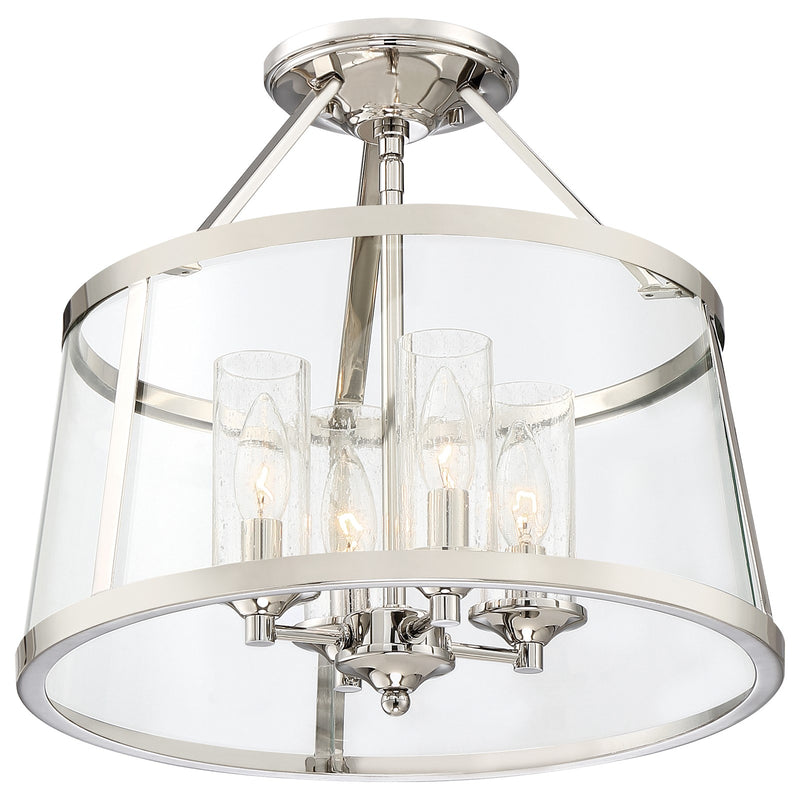 Quoizel Barlow 16in 4-Light Semi-Flush Mount | Transitional Polished Nickel and Clear Glass | Bedroom & Hallway | 16 x 16 x 14.5 in | Model BAW1716PK