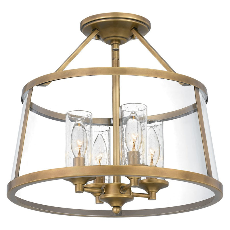 Quoizel Barlow 4 Light Semi-Flush Mount, Weathered Brass