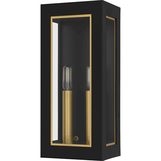Quoizel Bourbon 2 Light 15" Outdoor Lantern, Black/Clear Glass