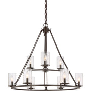Quoizel Buchanan 33in 9-Light Chandelier | Rustic Western Bronze and Clear Seedy Glass | Dining Room & Foyer | 33 x 33 x 30 in | Model BCN5009WT
