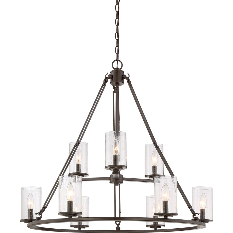 Quoizel Buchanan 33in 9-Light Chandelier | Rustic Western Bronze and Clear Seedy Glass | Dining Room & Foyer | 33 x 33 x 30 in | Model BCN5009WT