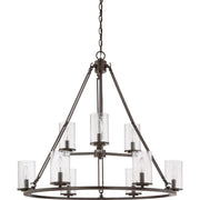 Quoizel Buchanan 33in 9-Light Chandelier | Rustic Western Bronze and Clear Seedy Glass | Dining Room & Foyer | 33 x 33 x 30 in | Model BCN5009WT