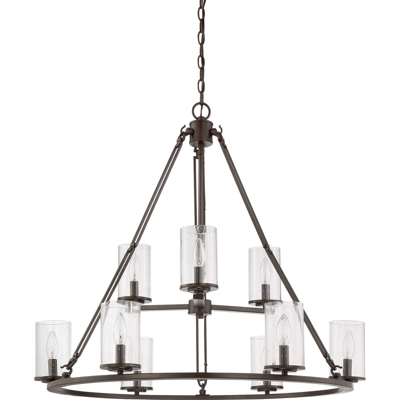 Quoizel Buchanan 33in 9-Light Chandelier | Rustic Western Bronze and Clear Seedy Glass | Dining Room & Foyer | 33 x 33 x 30 in | Model BCN5009WT