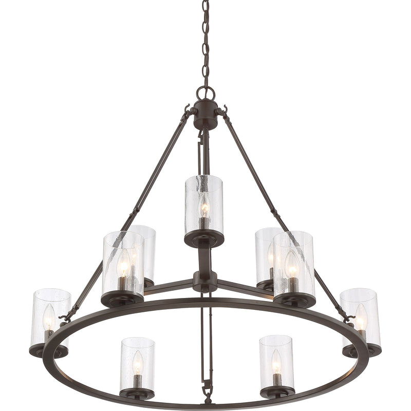 Quoizel Buchanan 33in 9-Light Chandelier | Rustic Western Bronze and Clear Seedy Glass | Dining Room & Foyer | 33 x 33 x 30 in | Model BCN5009WT