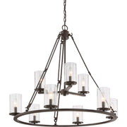 Quoizel Buchanan 33in 9-Light Chandelier | Rustic Western Bronze and Clear Seedy Glass | Dining Room & Foyer | 33 x 33 x 30 in | Model BCN5009WT