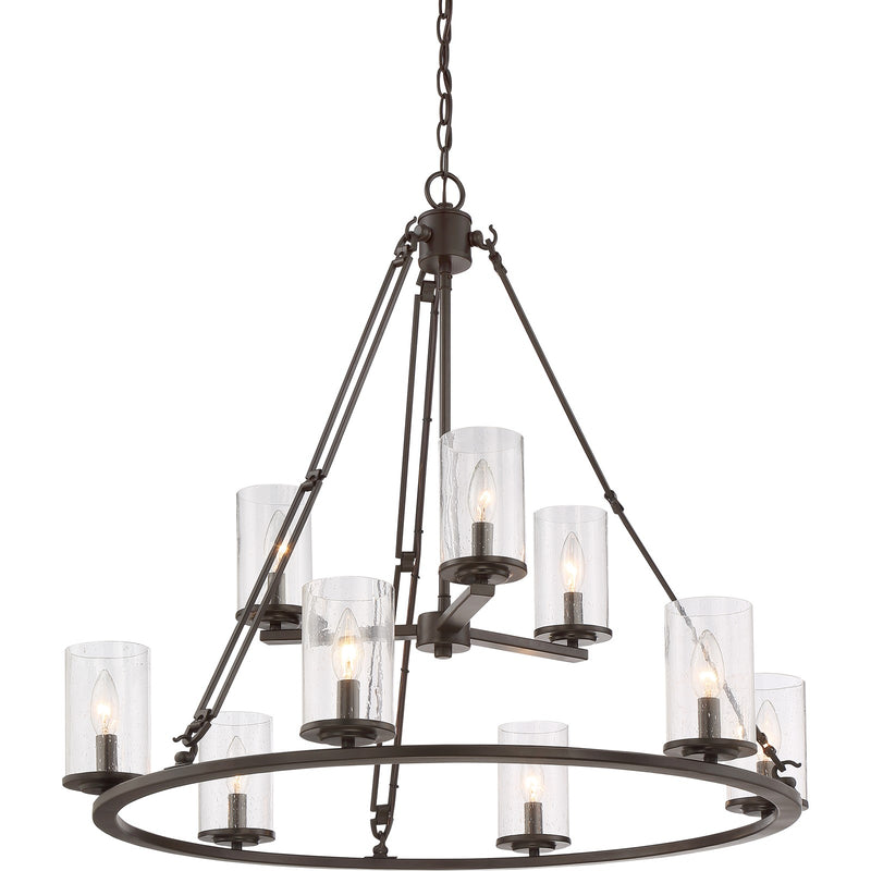 Quoizel Buchanan 33in 9-Light Chandelier | Rustic Western Bronze and Clear Seedy Glass | Dining Room & Foyer | 33 x 33 x 30 in | Model BCN5009WT