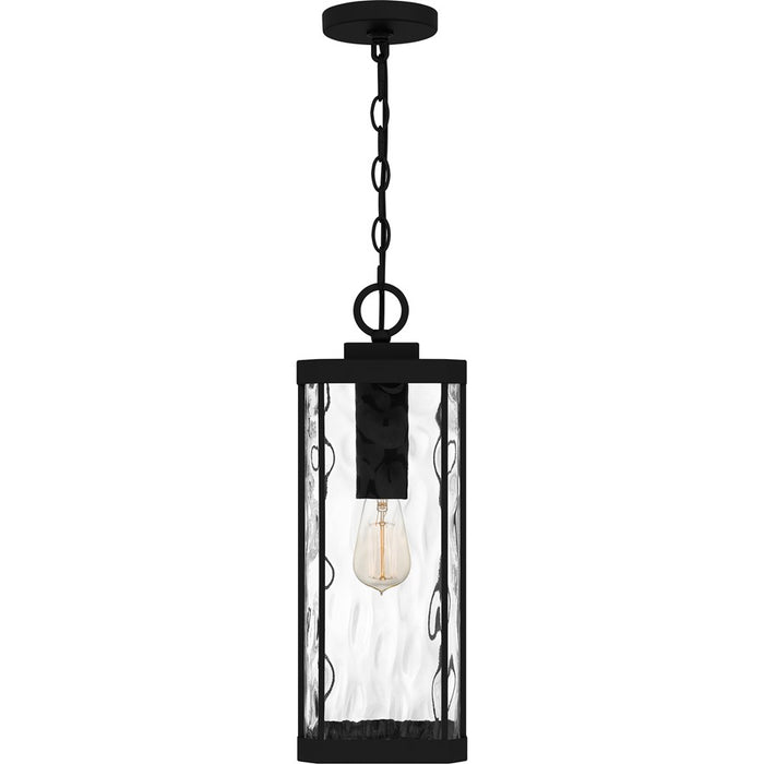 Quoizel Balchier 1Lt Mini Pendant, Matte Black/Clear Hammered Glass