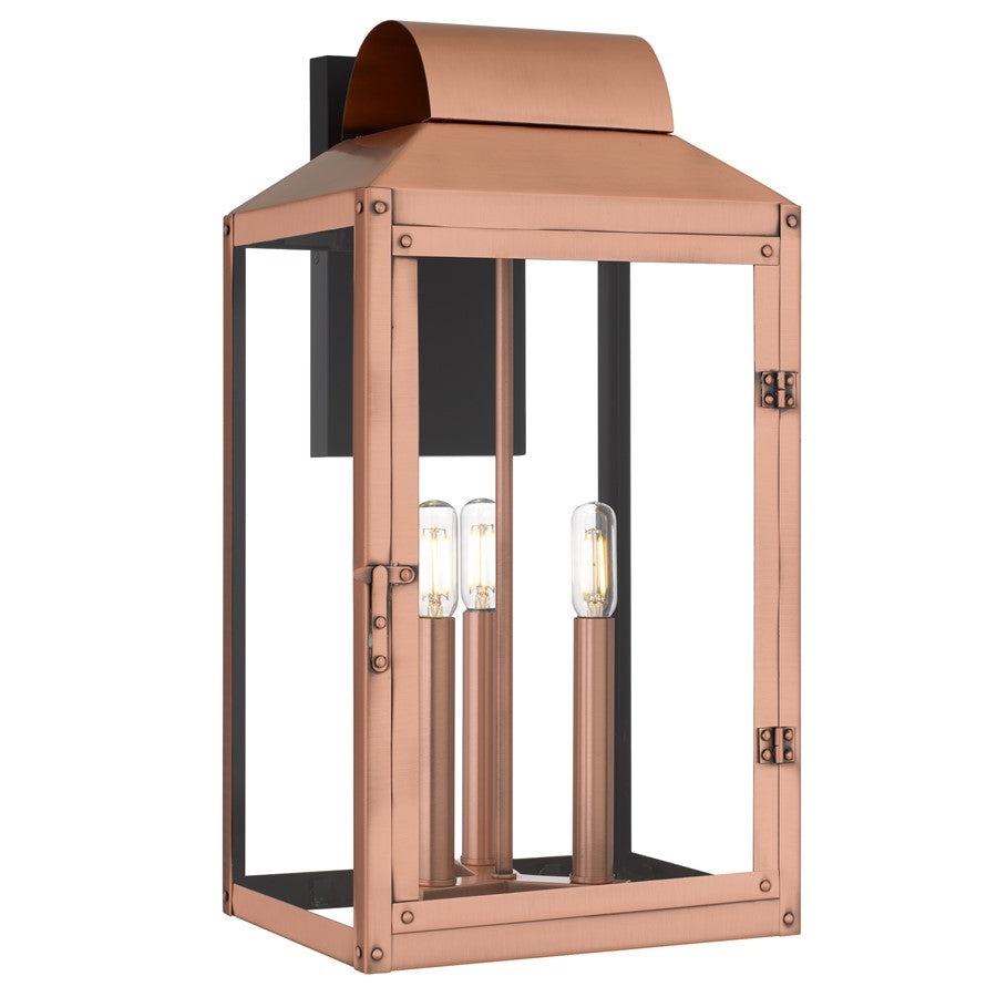 Quoizel Beryn 3-Lt Aged Copper Outdoor Wall Lantern, Aged Copper - BER8410AC