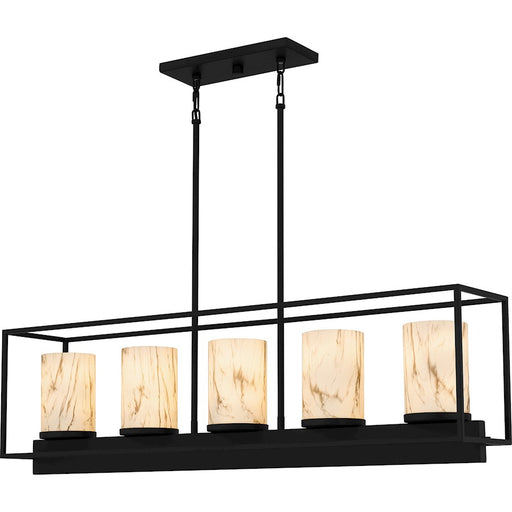 Quoizel Bentley 5 Light Island Light, Matte Black/Marble Glass - BET542MBK