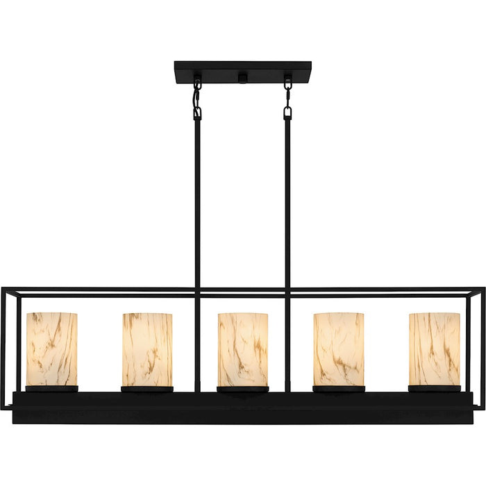 Quoizel Bentley 5 Light Island Light, Matte Black/Marble Glass