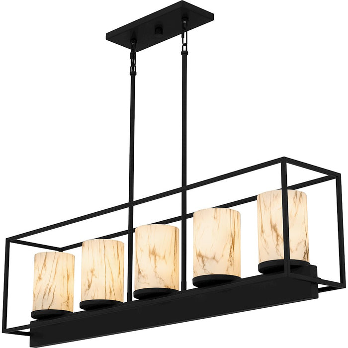 Quoizel Bentley 5 Light Island Light, Matte Black/Marble Glass