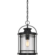 Quoizel Booker 10in 1-Light Outdoor Lantern | Industrial Mystic Black and Clear Seedy Glass | Entryway & Porch | 10.5 x 9 x 17.75 in | Model BKR1910K