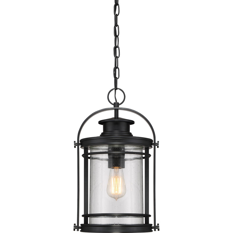 Quoizel Booker 10in 1-Light Outdoor Lantern | Industrial Mystic Black and Clear Seedy Glass | Entryway & Porch | 10.5 x 9 x 17.75 in | Model BKR1910K