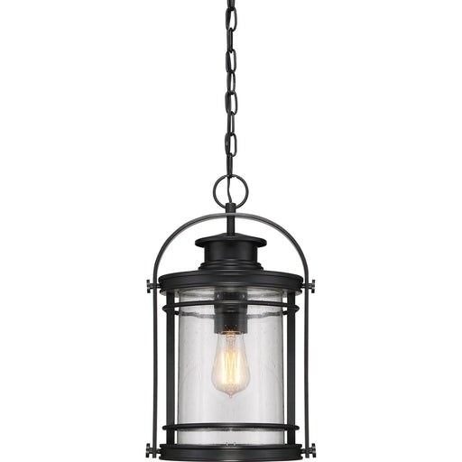 Quoizel Booker 10in 1-Light Outdoor Lantern | Industrial Mystic Black and Clear Seedy Glass | Entryway & Porch | 10.5 x 9 x 17.75 in | Model BKR1910K