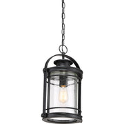 Quoizel Booker 10in 1-Light Outdoor Lantern | Industrial Mystic Black and Clear Seedy Glass | Entryway & Porch | 10.5 x 9 x 17.75 in | Model BKR1910K