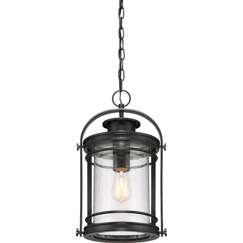 Quoizel Booker 10in 1-Light Outdoor Lantern | Industrial Mystic Black and Clear Seedy Glass | Entryway & Porch | 10.5 x 9 x 17.75 in | Model BKR1910K