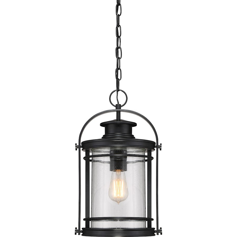 Quoizel Booker 10in 1-Light Outdoor Lantern | Industrial Mystic Black and Clear Seedy Glass | Entryway & Porch | 10.5 x 9 x 17.75 in | Model BKR1910K