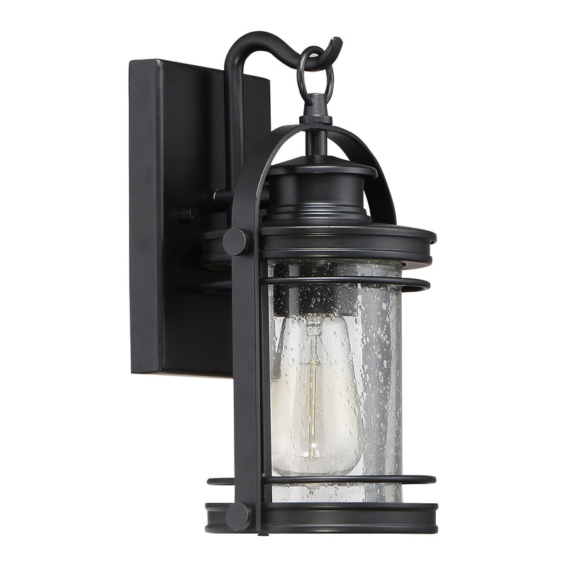 Quoizel Booker 6in 1-Light Outdoor Wall Sconce | Traditional Mystic Black and Clear Seedy Glass | Porch & Entryway | Model BKR8406K