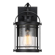 Quoizel Booker 6in 1-Light Outdoor Wall Sconce | Traditional Mystic Black and Clear Seedy Glass | Porch & Entryway | Model BKR8406K