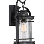 Quoizel Booker 9in 1-Light Outdoor Wall Sconce | Traditional Mystic Black and Clear Seedy Glass | Porch & Entryway | 9 x 8.5 x 15 in | Model BKR8408K