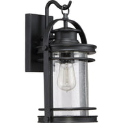 Quoizel Booker 9in 1-Light Outdoor Wall Sconce | Traditional Mystic Black and Clear Seedy Glass | Porch & Entryway | 9 x 8.5 x 15 in | Model BKR8408K