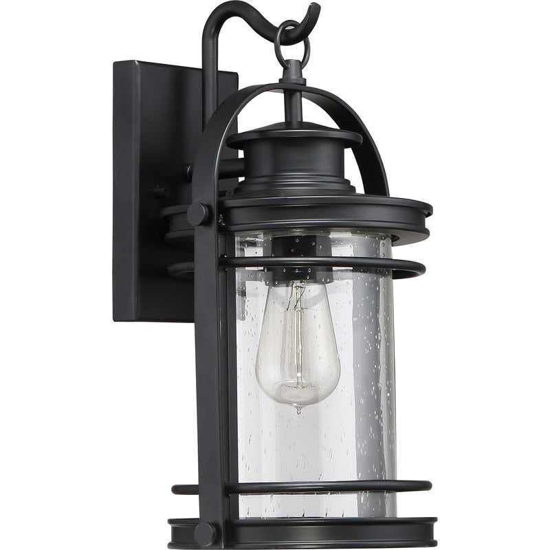 Quoizel Booker 9in 1-Light Outdoor Wall Sconce | Traditional Mystic Black and Clear Seedy Glass | Porch & Entryway | 9 x 8.5 x 15 in | Model BKR8408K