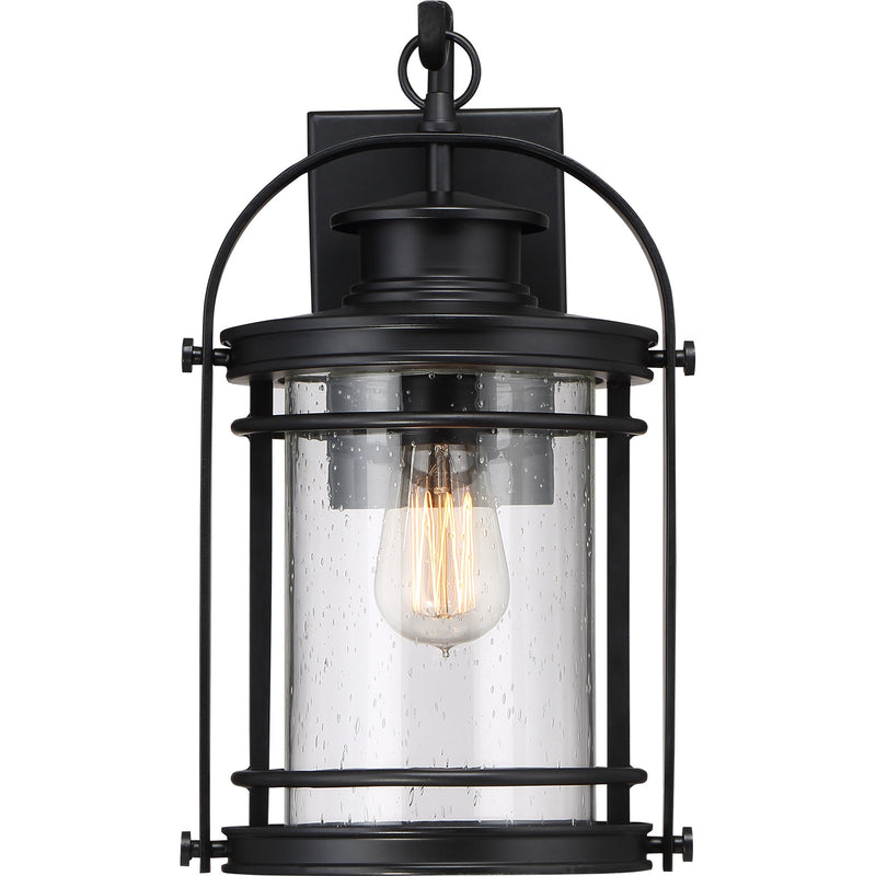 Quoizel Booker 9in 1-Light Outdoor Wall Sconce | Traditional Mystic Black and Clear Seedy Glass | Porch & Entryway | 9 x 8.5 x 15 in | Model BKR8408K