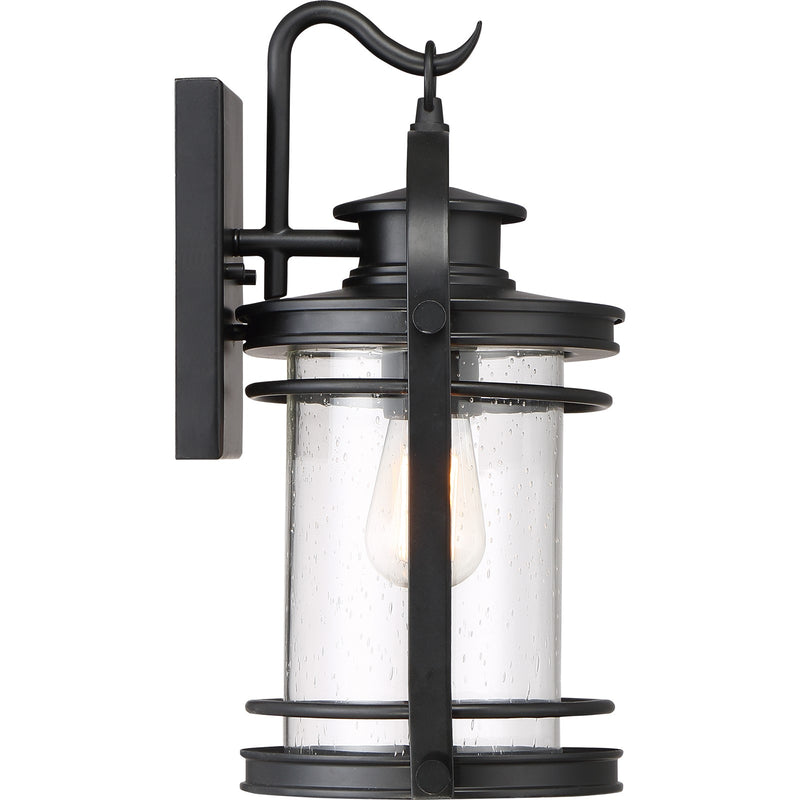 Quoizel Booker 9in 1-Light Outdoor Wall Sconce | Traditional Mystic Black and Clear Seedy Glass | Porch & Entryway | 9 x 8.5 x 15 in | Model BKR8408K