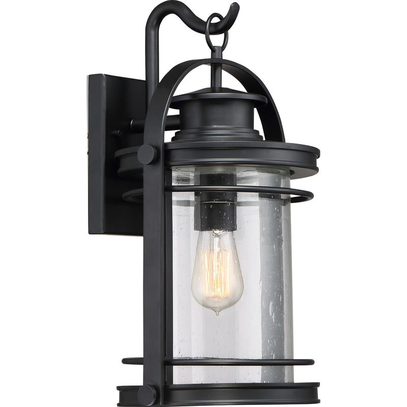 Quoizel Booker 11in 1-Light Outdoor Wall Sconce | Traditional Mystic Black and Clear Seedy Glass | Porch & Entryway | Model BKR8410K