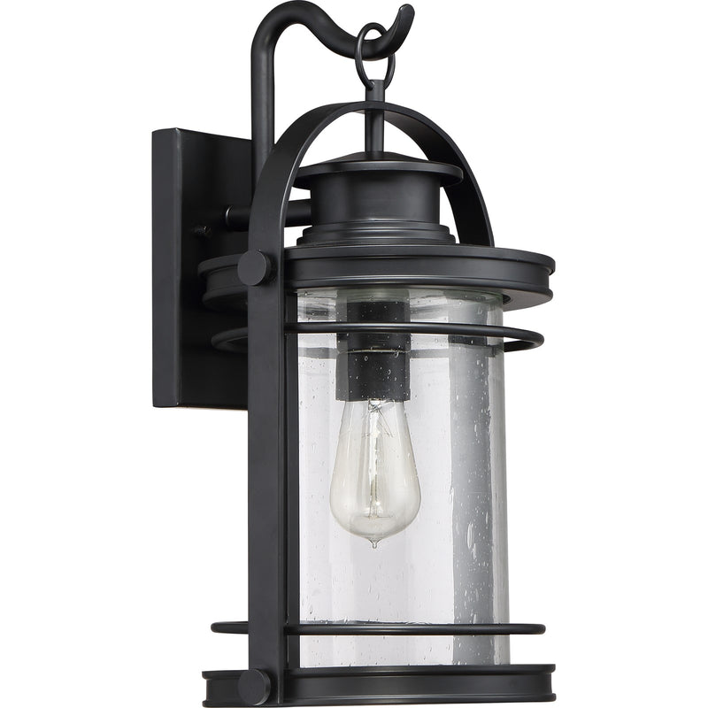 Quoizel Booker 11in 1-Light Outdoor Wall Sconce | Traditional Mystic Black and Clear Seedy Glass | Porch & Entryway | Model BKR8410K
