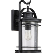 Quoizel Booker 11in 1-Light Outdoor Wall Sconce | Traditional Mystic Black and Clear Seedy Glass | Porch & Entryway | Model BKR8410K