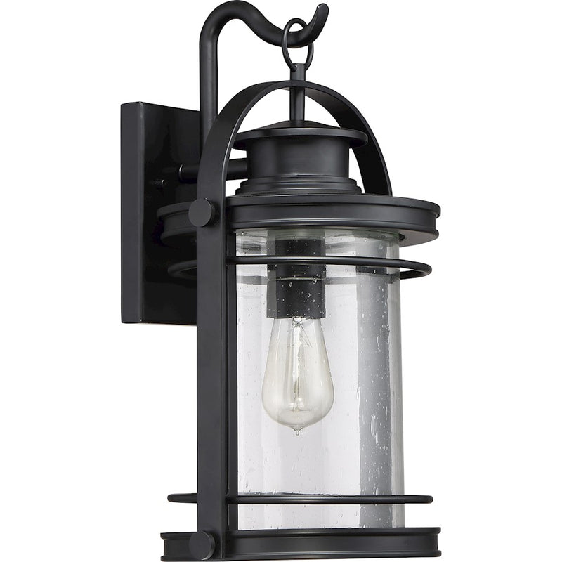 Quoizel Booker 11in 1-Light Outdoor Wall Sconce | Traditional Mystic Black and Clear Seedy Glass | Porch & Entryway | Model BKR8410K