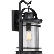 Quoizel Booker 11in 1-Light Outdoor Wall Sconce | Traditional Mystic Black and Clear Seedy Glass | Porch & Entryway | Model BKR8410K