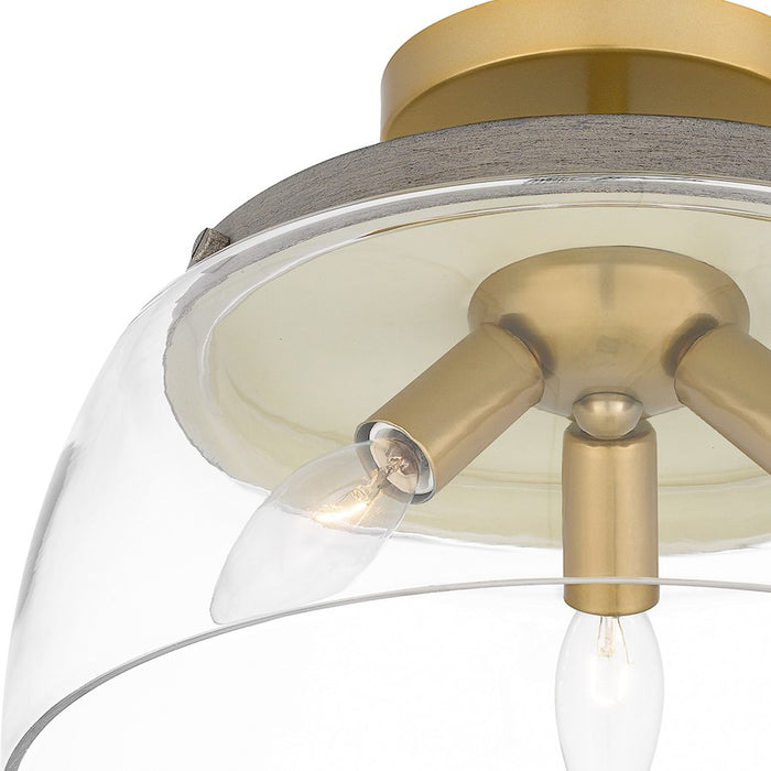 Quoizel Burkett 3 Light Semi-Flush Mount, Light Gold/Clear